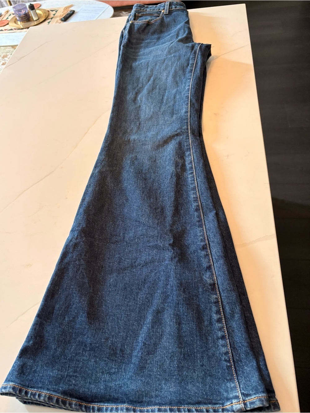 Paige Marlow High Rise Flare Jeans Agate Organic Cotton Size 27 Dark Wash